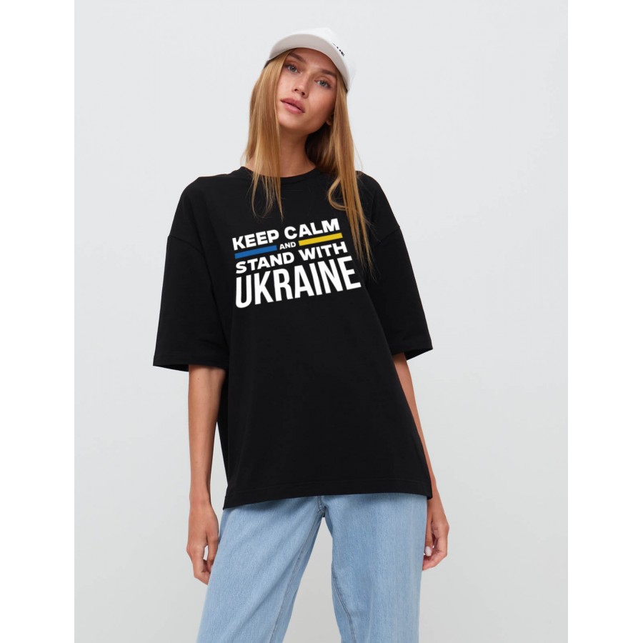 ФУТБОЛКА KEEP CLAM AND STAND WITH UKRAINE