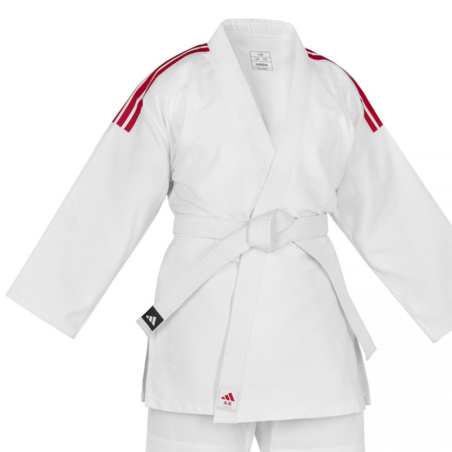 Кимоно для дзюдо Adidas серии Club с красными полосами на плечах | белое | J350P