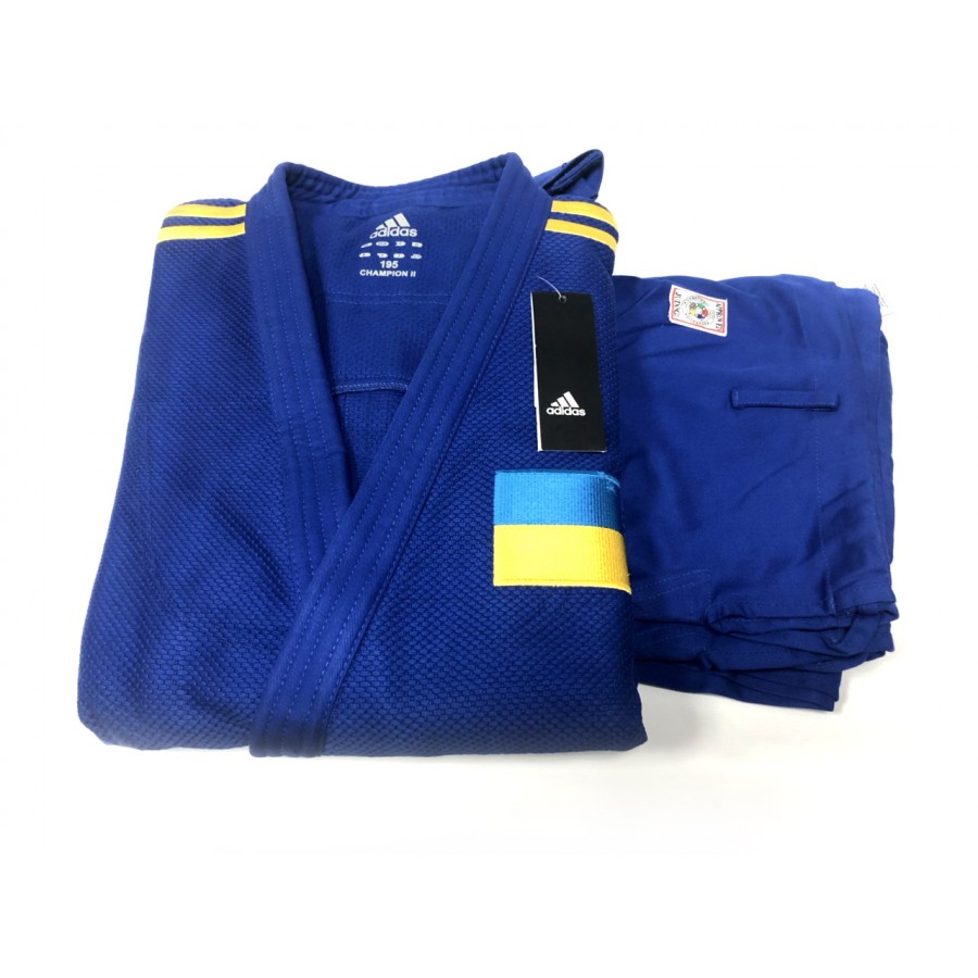Кимоно для дзюдо Champion II с лицензией IJF | синий/желтые полосы | ADIDAS J-IJFB-SMU